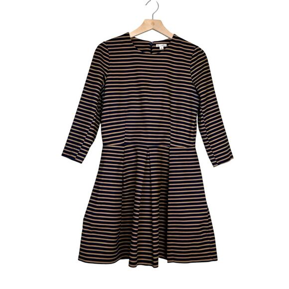 GAP Womens 6 Fit and Flare Navy Camel Striped Dress - Picture 1 of 11